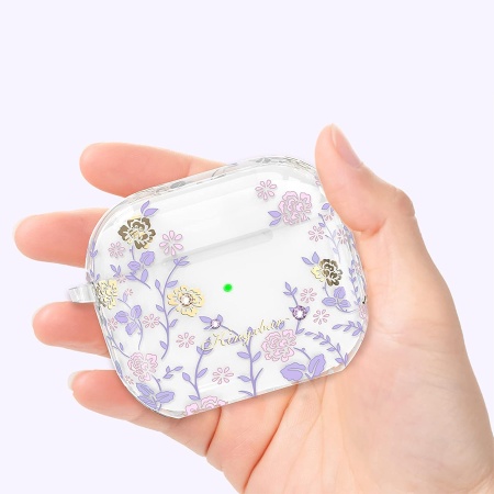 Чехол пластиковый Kingxbar со шнурком для Airpods Pro, прозрачный, фиолетовый плющ (15) фото