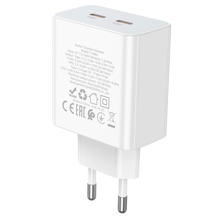 Сетевое зарядное устройство HOCO C108A Leader 2xUSB-C, 3.0A, 35W, белый фото