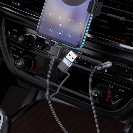 Аудиокабель HOCO UPA23 AUX Jack 3,5 (m) - USB (m) / Type-C (m), 1 м, серый металлик фото