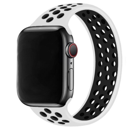 Ремешок-браслет силиконовый перфорированный Great Case Solo Loop для Apple Watch 42/44/45/49 мм, L(155мм), белый+черный (10) фото