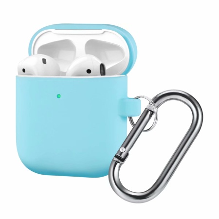 Чехол силиконовый с карабином для Airpods 2, небесно-синий (9) фото