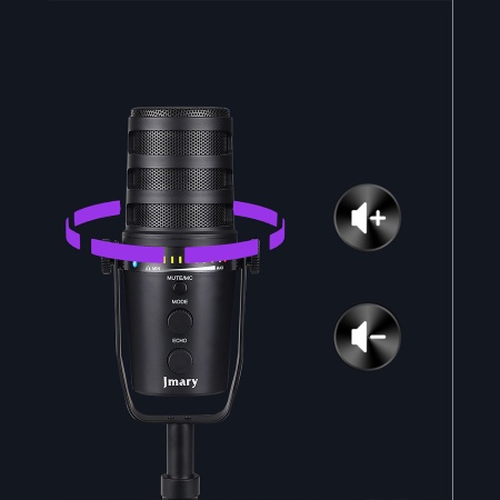 Микрофон универсальный кардиоидный JMARY MC-PW12, Type-C+Bluetooth+AUX, черный фото