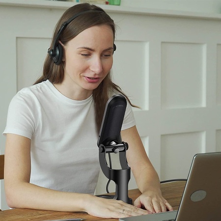 Микрофон универсальный кардиоидный JMARY MC-PW7, Type-C+Lightning+Jack 3.5mm, 1.8 м, черный фото