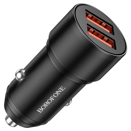 Автомобильное зарядное устройство BOROFONE BZ19 Wisdom, 2xUSB, 2.4A, 12W, черный фото