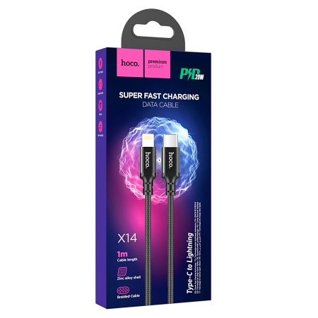 Кабель USB-C HOCO X14 Double speed Type-C - Lightning, 3A, 20W, 1 м, черный фото