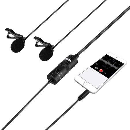 Микрофон петличный проводной BOYA BY-M1DM двойной всенаправленный, Jack 3.5mm, 4 м, черный фото