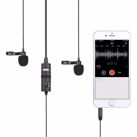 Микрофон петличный проводной BOYA BY-M1DM двойной всенаправленный, Jack 3.5mm, 4 м, черный фото