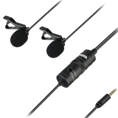 Микрофон петличный проводной BOYA BY-M1DM двойной всенаправленный (B), Jack 3.5mm, черный фото