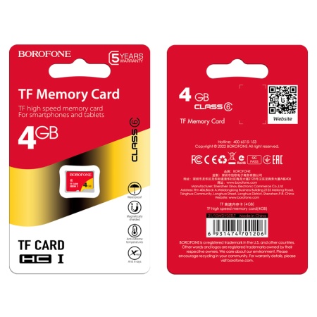 Карта памяти microSD BOROFONE TF high speed, 4GB фото