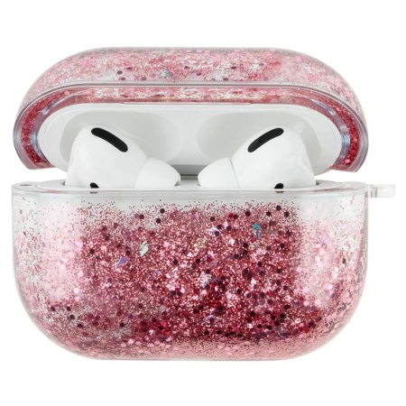 Чехол пластиковый Kingxbar со шнурком для Airpods Pro, прозрачный, фиолетовые блестки (27) фото