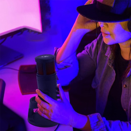 Микрофон универсальный кардиоидный JMARY MC-PW9 RGB, USB/Type-C+Jack 3.5 mm, 1.8 м, черный фото