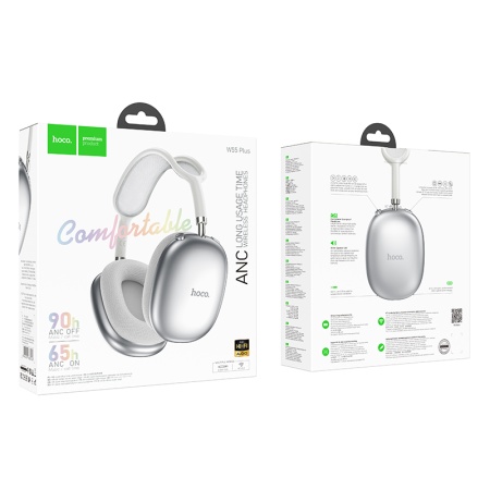 Беспроводные наушники накладные HOCO W55 Plus, Bluetooth, серебристый фото