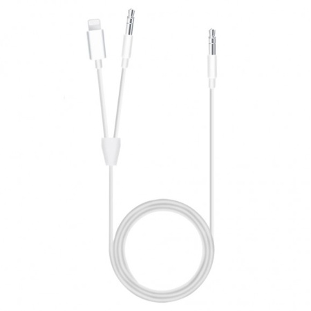 Переходник/Адаптер  MH030 2 в 1 Jack 3.5 (m) - Lightning (m) / Jack 3.5 (m), 1 м, белый фото
