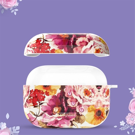 Чехол пластиковый Kingxbar со шнурком для Airpods Pro, белый, пионы (21) фото
