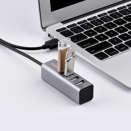 USB HUB разветвитель HOCO HB1 4 в 1 USB2.0 (m) - 4xUSB2.0 (f), 80 см, тусклый фото