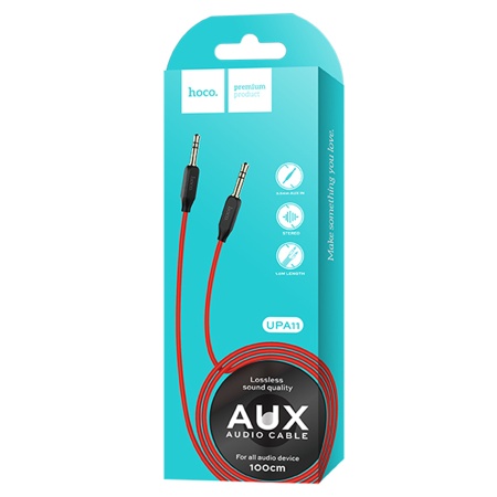 Аудиокабель HOCO UPA11 AUX Jack 3,5 (m) - Jack 3,5 (m), 1 м, черный+красный фото