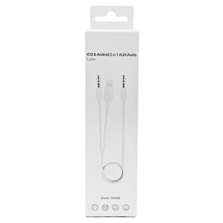 Переходник/Адаптер  MH030 2 в 1 Jack 3.5 (m) - Lightning (m) / Jack 3.5 (m), 1 м, белый фото