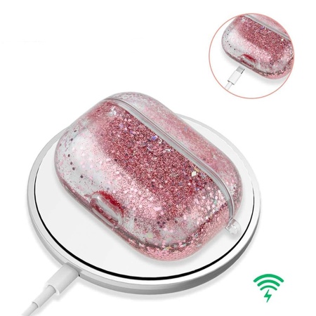 Чехол пластиковый Kingxbar со шнурком для Airpods Pro, прозрачный, фиолетовые блестки (27) фото