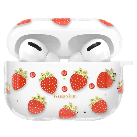 Чехол пластиковый Kingxbar со шнурком для Airpods Pro, прозрачный, клубника (2) фото