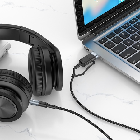 Аудиокабель HOCO UPA23 AUX Jack 3,5 (m) - USB (m) / Type-C (m), 1 м, серый металлик фото