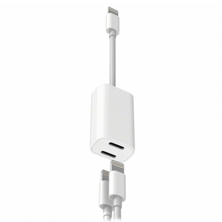 Переходник/Адаптер  MA015 2 в 1 Lightning (m) - Dual Lightning (f), 11 см, белый фото