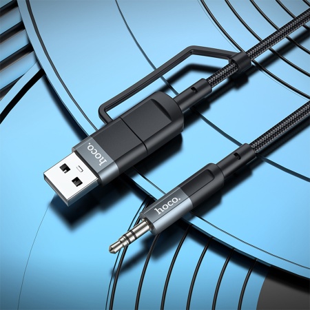 Аудиокабель HOCO UPA23 AUX Jack 3,5 (m) - USB (m) / Type-C (m), 1 м, серый металлик фото