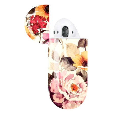 Чехол пластиковый Kingxbar со шнурком для Airpods 2, белый, пионы (23) фото