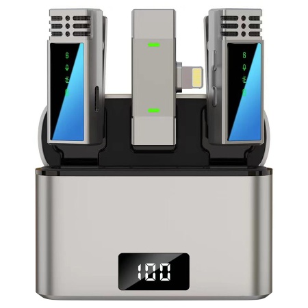 Микрофон петличный беспроводной JMARY MW-15 Lightning, Bluetooth, серый металлик фото