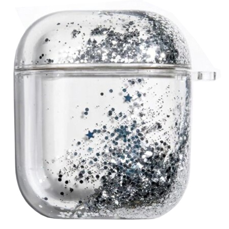 Чехол пластиковый Kingxbar со шнурком для Airpods 2, прозрачный, серебрянные блестки (30) фото