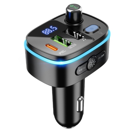 Автомобильное зарядное устройство с FM-Трансмиттер HOCO E62 Fast, 2xUSB + 1xUSB-C, 18W, черный фото