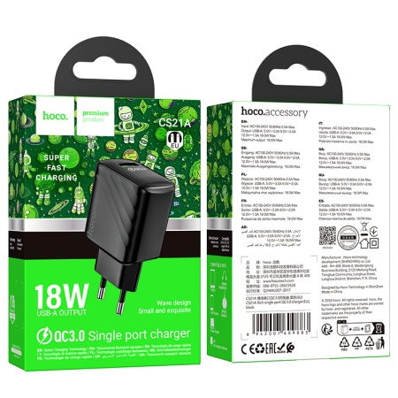Сетевое зарядное устройство HOCO CS21A Rich 1xUSB, 18W, черный фото