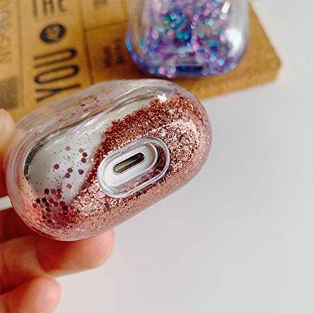 Чехол пластиковый Kingxbar со шнурком для Airpods 2, прозрачный, фиолетовые блестки (31) фото