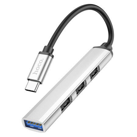 USB HUB разветвитель HOCO HB26 4 в 1 Type-C (m) - USB3.0 (f) + 3xUSB2.0 (f), серебристый фото