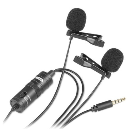 Микрофон петличный проводной BOYA BY-M1DM двойной всенаправленный (B), Jack 3.5mm, черный фото