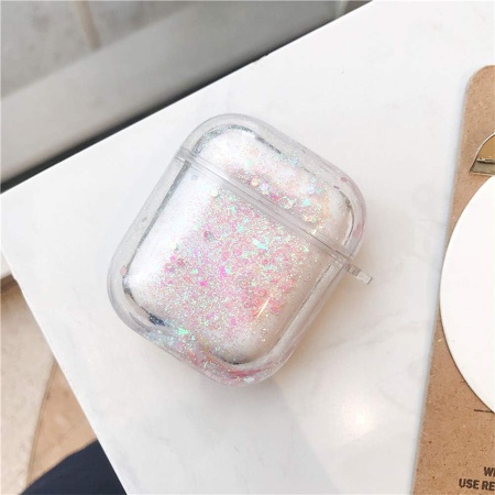 Чехол пластиковый Kingxbar со шнурком для Airpods 2, прозрачный, розовые блестки (29) фото