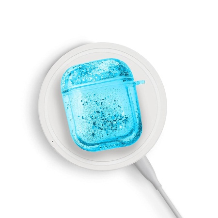 Чехол пластиковый Kingxbar со шнурком для Airpods 2, прозрачный, голубые блестки (28) фото