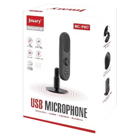 Микрофон универсальный кардиоидный JMARY MC-PW7, Type-C+Lightning+Jack 3.5mm, 1.8 м, черный фото