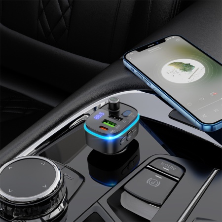 Автомобильное зарядное устройство с FM-Трансмиттер HOCO E62 Fast, 2xUSB + 1xUSB-C, 18W, черный фото