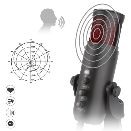 Микрофон универсальный кардиоидный JMARY MC-PW9 RGB, USB/Type-C+Jack 3.5 mm, 1.8 м, черный фото