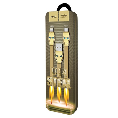 Кабель USB HOCO U14 Steel man USB - MicroUSB, 2.4А, 1.2 м, золотой фото