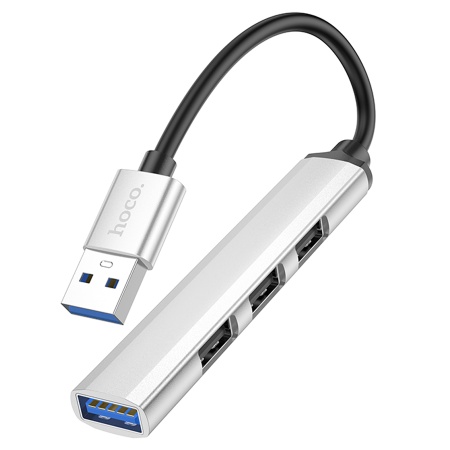 USB HUB разветвитель HOCO HB26 4 в 1 USB3.0 (m) - USB3.0 (f) + 3xUSB2.0 (f), серебристый фото
