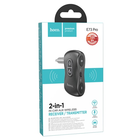 Автомобильный Bluetooth-приемник HOCO E73 Pro Journey, 200 мАч, Jack 3.5мм/Bluetooth, черный
