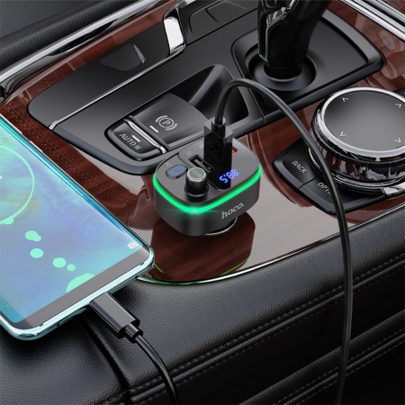 Автомобильное зарядное устройство с FM-Трансмиттер HOCO E62 Fast, 2xUSB + 1xUSB-C, 18W, черный фото