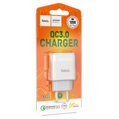 Сетевое зарядное устройство HOCO C72Q Glorious 1xUSB, 3.0A, 18W, белый фото