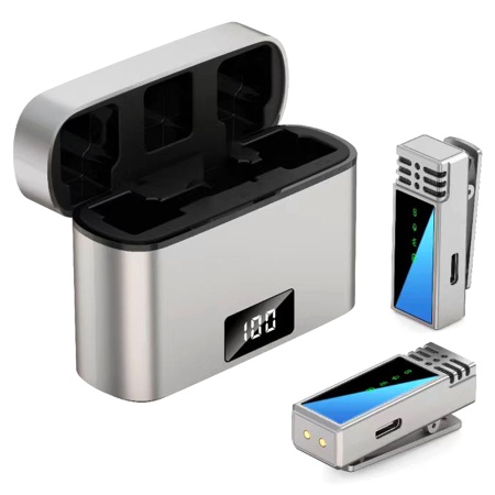 Микрофон петличный беспроводной JMARY MW-15 Type-C, Bluetooth, серый металлик фото