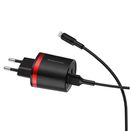 Сетевое зарядное устройство BOROFONE BA7A FlashPlug 2xUSB с Кабелем USB - Lightning, 2.4A, 10.8W, черный фото