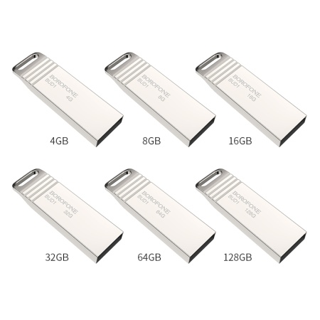 USB флеш-накопитель BOROFONE BUD1 Nimble, USB 2.0, 16GB, серебристый фото
