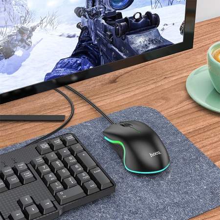 Мышь проводная HOCO GM19 Enjoy, USB, черный