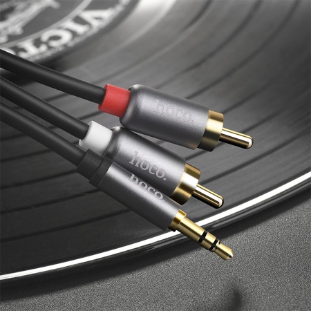 Аудиокабель HOCO UPA10 double lotus AUX Jack 3,5 (m) - RCA (m), 1.5 м, серый металлик фото