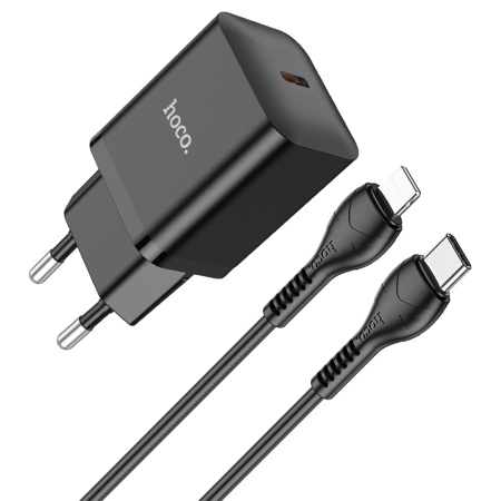Сетевое зарядное устройство HOCO N27 Innovative 1xUSB-C с Кабелем Type-C - Lightning, 20W, черный фото